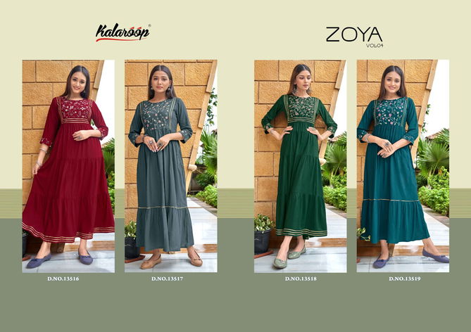 Zoya 4 By Kalaroop Gown Style Rayon Embroidered Long Kurtis Wholesale Shop In Surat 
